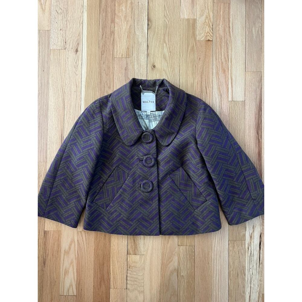 Walter Baker Purple Green Herringbone Vintage Wool Crop Swing Jacket (size 4)